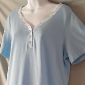 Blue Pajama Top Only Flower Short Sleeves